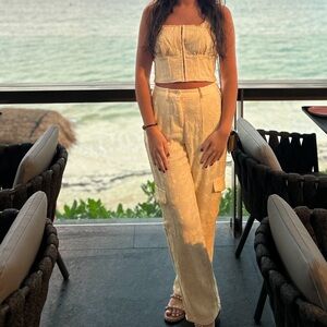 Forever 21 Cream Textured Jumpsuit